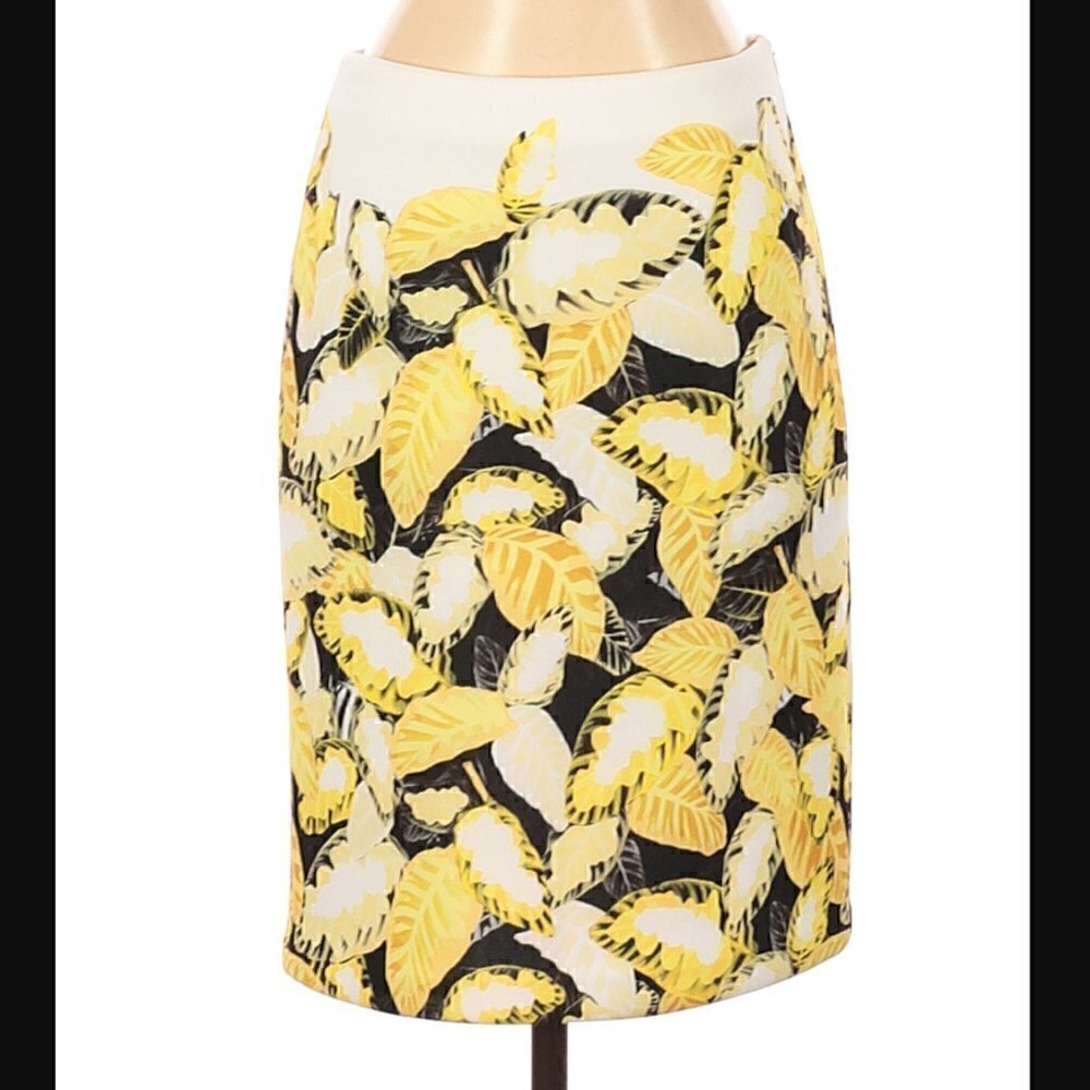 Opening Ceremony Skirt S Pencil Daisy Leaf Print Neoprene Scuba Fabric Luxury